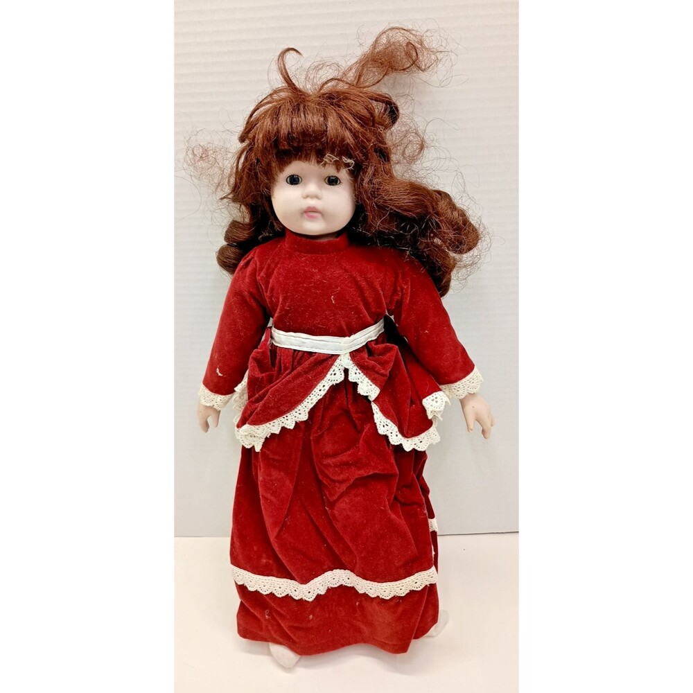 House Of Lloyd 17” Doll Brown Hair Hazel Eyes Red Dress Vintage Porcelain